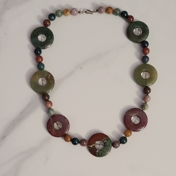 Natural Multi-colored Jasper Bead and Doughnut Circle Necklace. - Picture 2 of 11